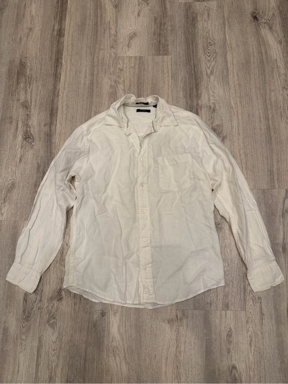 Cezani Medium White 100% Linen Long Sleeve Button Down Shirt Coastal